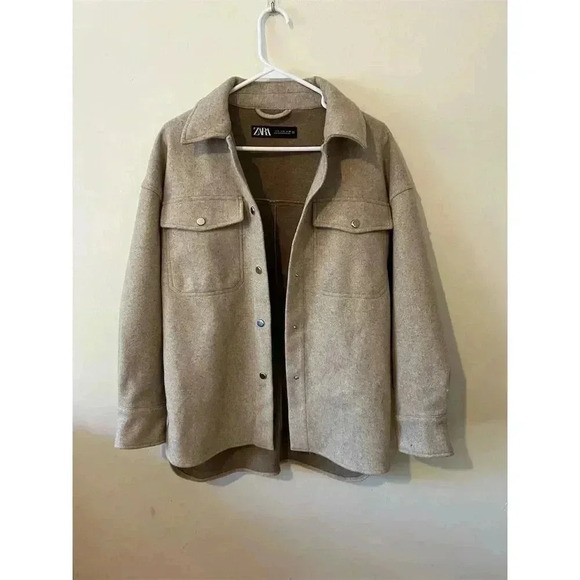 Zara Jackets & Blazers - Zara Women's Brown 100% Polyester Drop-Sleeve Shacket Size S Casual